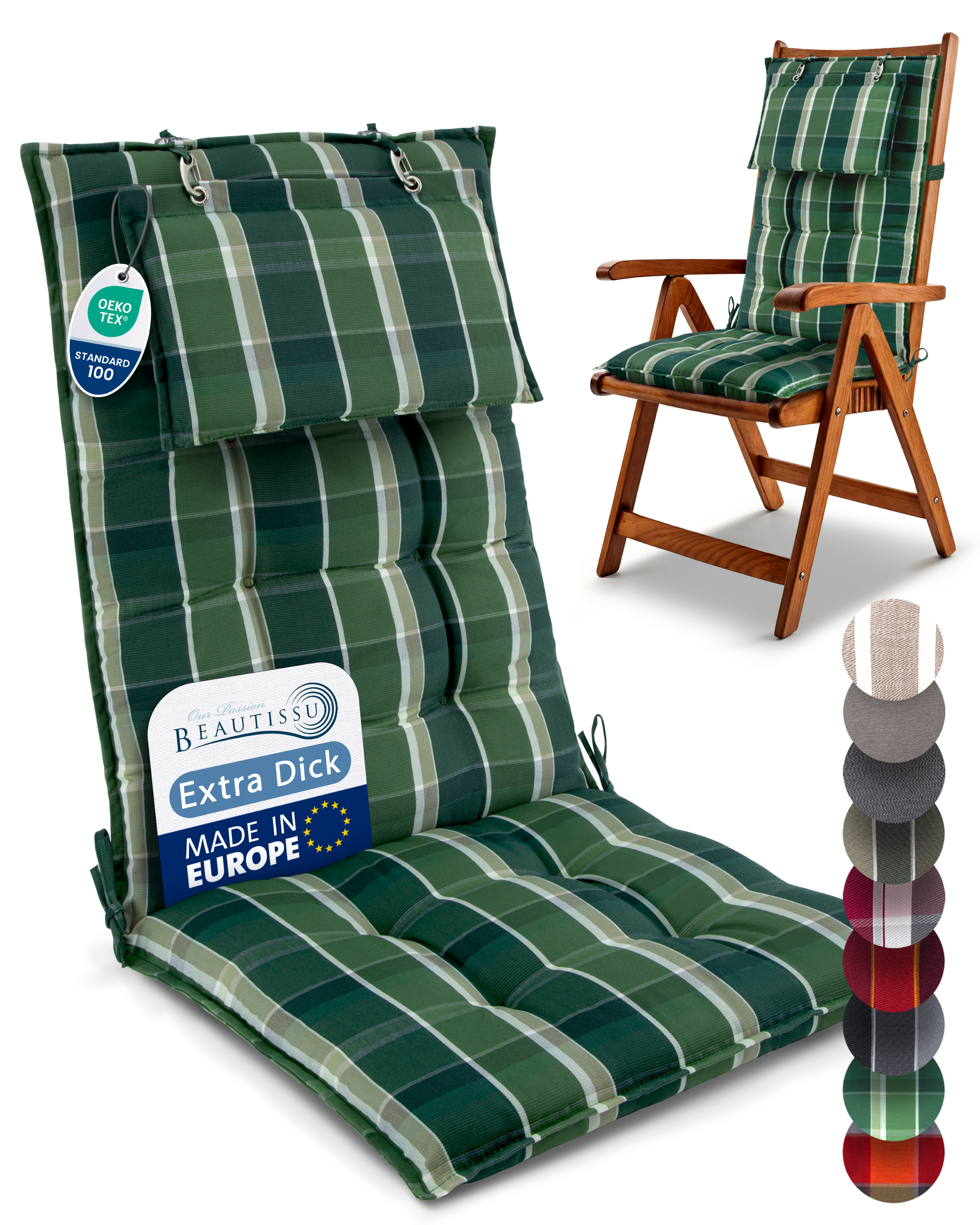 Set Auflage Sitzauflage Gartenstuhl Kissen Polsterauflage Stuhl Hochlehner UV - Bild 16 von 17