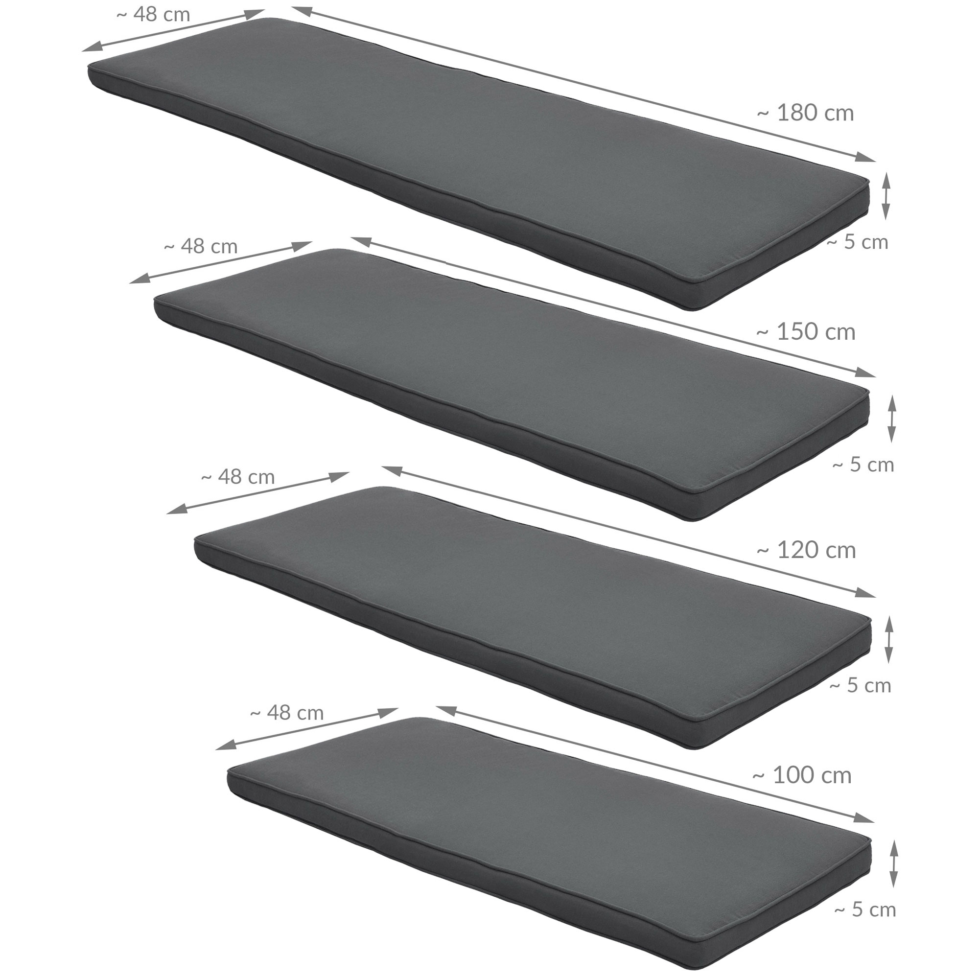 Festnight Gartenbank Auflage 180x50cm - 7cm Dicke Outdoor Sitzkissen Grau